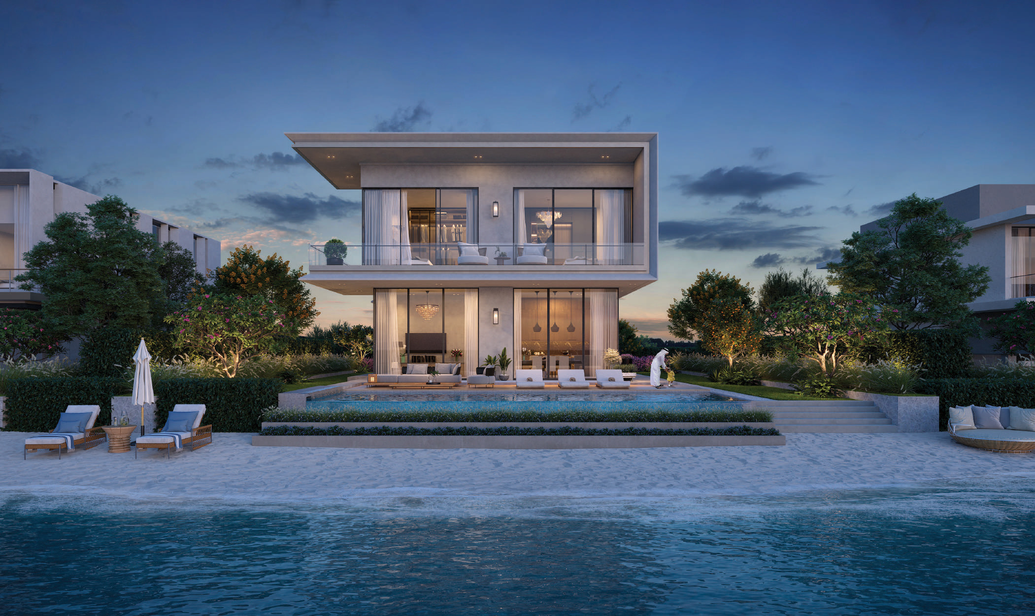 Beachfront villa at golden hour