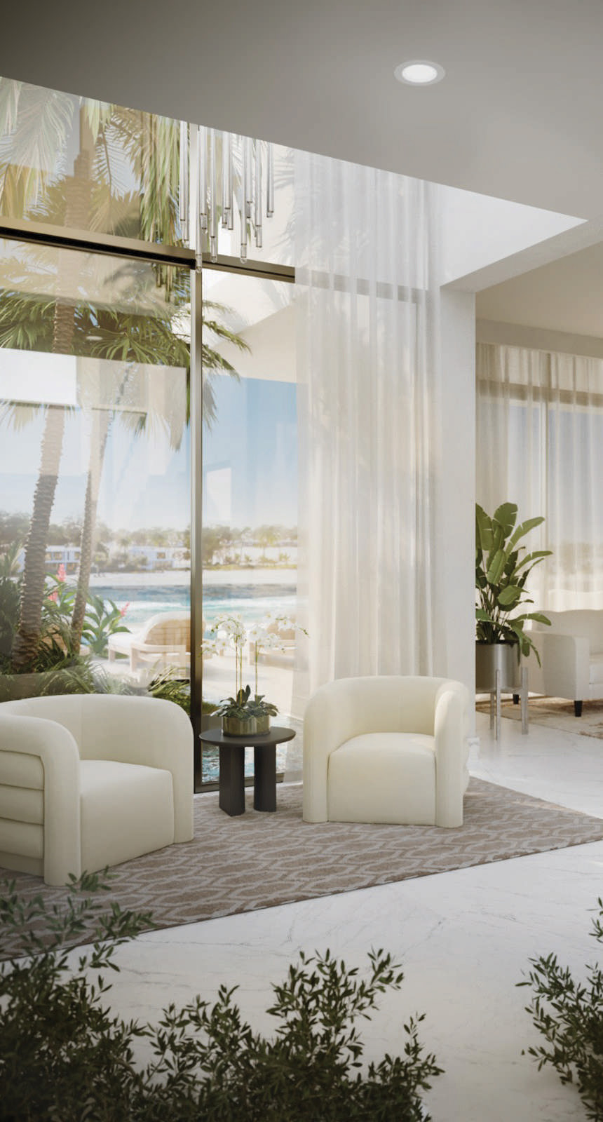 Living space with marble floors